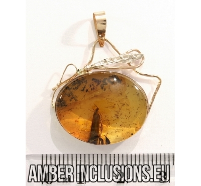 Genuine Baltic amber gold pendant with fossil inclusion - Moth